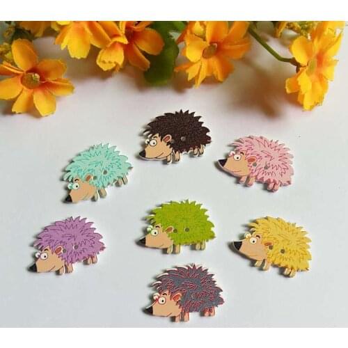 120pcs/lot Mix color wooden Button Scrapbooking Random color Two Holes Hedgehog Buttons,DIY Clothing Accessories 23*33mm