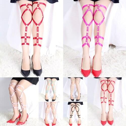 Punk Goth 2PC Thigh Bands Rivet Accessories Sexy Women Elastic Strappy Elastic Bondage Harness Suspender Garters Belt