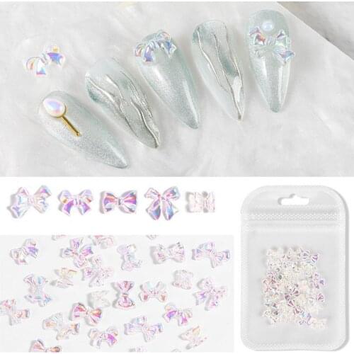30pcs 3D Holographic Butterfly Charm Nail Art Rhinestones AB Bowknot Resin Nail Art Decoration DIY Manicure Design Accessories