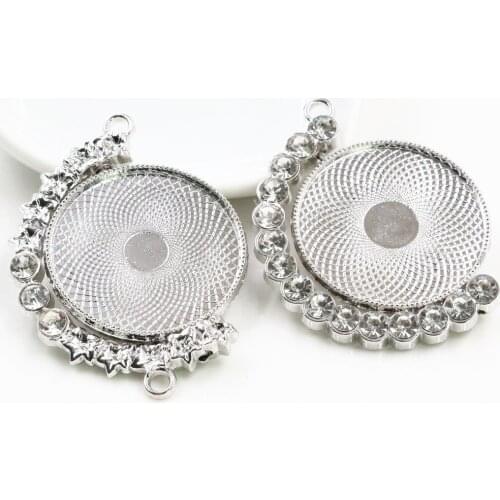 5pcs 30mm Inner Size Rotation Double Side Two Style Rhodium color Rhinestones Cabochon Base Setting Charms Pendant