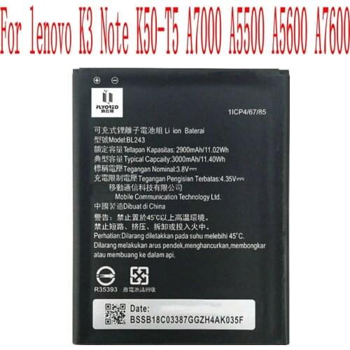 High Quality 2900mAh BL243 Battery For lenovo K3 Note K50-T5 A7000 A5500 A5600 A7600 Cell Phone