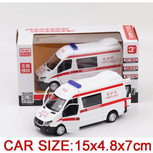 1/36 Diecast Alloy Ambulance Police Cars Static Model With 3 Doors Pull Back Collections Genuine Ambulance Toy Gift For Children