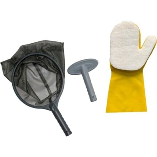 Pool Leaf Skimmer Kit Fine 3 Pcs Professional Mesh Net + Cleaning Brush + Sponge Gloves for Swimming Pools Hot Tubs Spas Pond