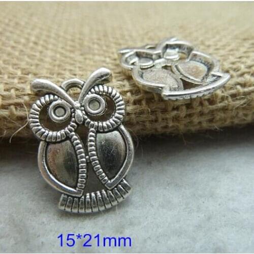 Free Shipping - 100 pcs/lot Owl Charms Pendant 15*21mm Antique Silver Tone,Metal Alloy Accessories For Jewelry Making