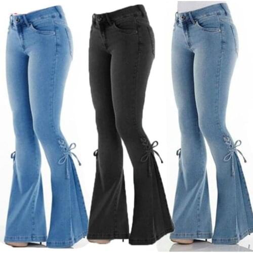 Black Flare Jeans Woman High Waist Stretch Bell Bottom Jeans Denim Ladies Push Up Trousers Pants Women Plus Size Free Shipping