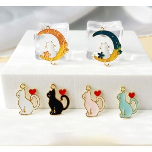 Colored alloy drip pendant DIY girl heart cat moon color earrings mobile phone pendant accessories material