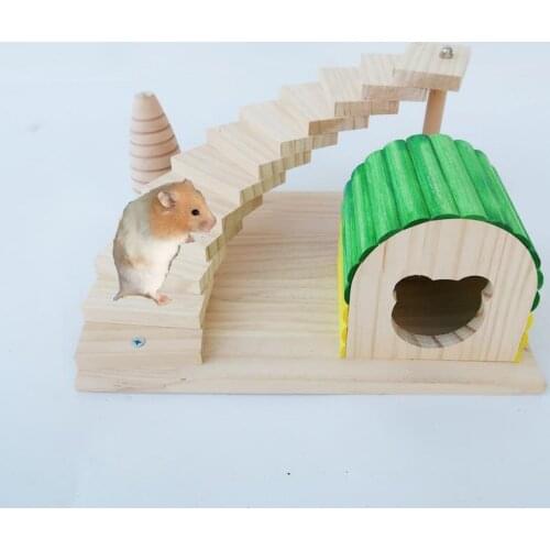 Wooden Hamster Sleeping House Cage Nest with Climbing Ladder Molar Stick Small Animals Playing Toys for Guinea Pig Squirrel