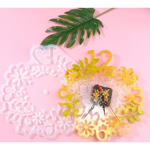 DIY Epoxy Resin Mold Clock Mold Handmade Material Size Flower Clock Mirror Silicone Mold For Indoor Decoration