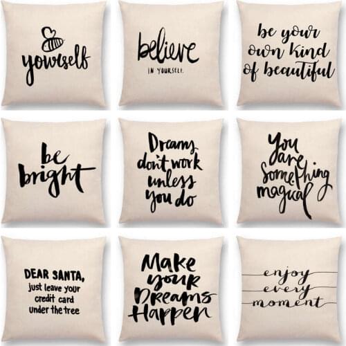Hot Sale Black And White Style Decorative Letter Brave Confidence Hope Forceful Warm Words Calligraphy Cushion Sofa Throw Pillow