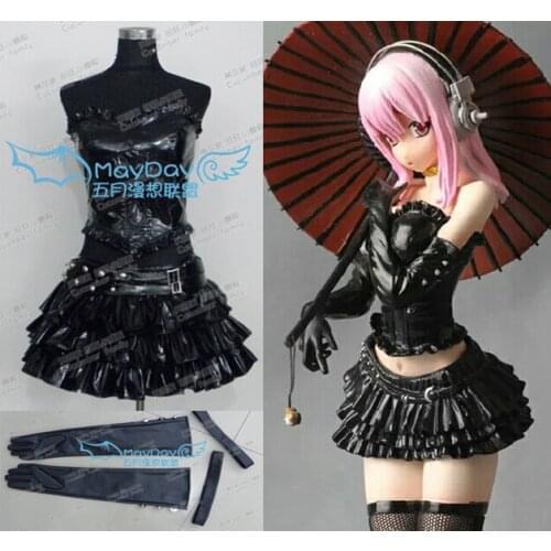 Custom Made Nitro Super Sonic Super sonico Cosplay Costume black leather clothing top+skirt