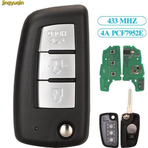 Jingyuqin Remote Car Key Fob Control 4A PCF7952E 433MHZ For Nissan Sylphy 2019 Bluebird Qashqai Kicks Tilda X-Trail 3 Buttons