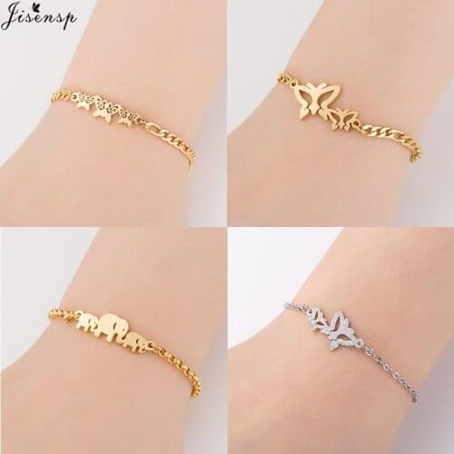 Jisensp Lovely Double Butterfly Bracelet Animal Stainless Steel Link Chain Bracelets Bangles for Women Girls Birthday Party Gift