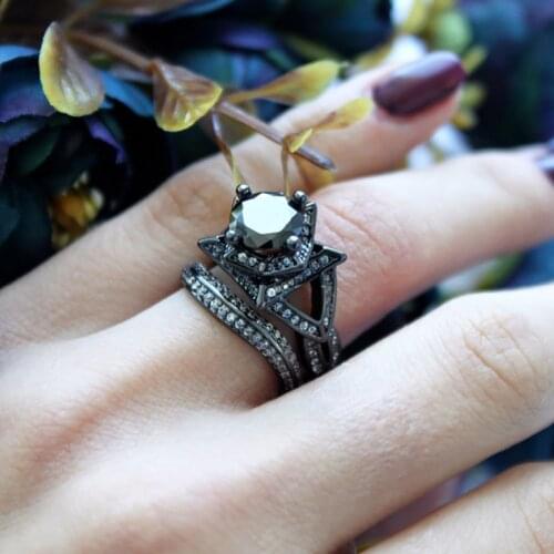 Halloween Goth Rings For Women Punk Retro Aesthetic Gothic Jewelry Black Gold Big Rings With Zircon For Men Fashion Jewelry R618