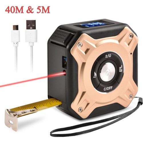 USB Digital Laser Measure Tape Laser Distance Meter 40M Laser Range Finder Measure Retractable 5m Laser Rangefinder Ruler Survey
