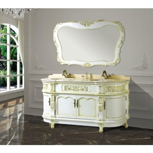 Hot sales antique bathroom cabinet with mirror and basin counter top classic bathroom vanity