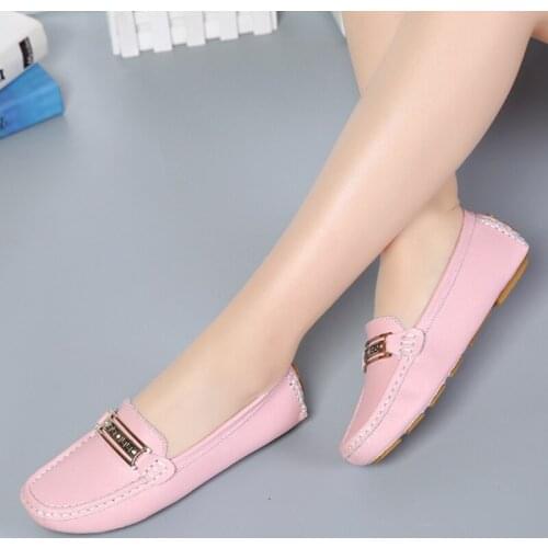 Women Slip On Leather Loafers Spring Ladies Metal Fashion Flat Shoes Female Sewing Solid Comfort Casual Woman Light Flats Shoe