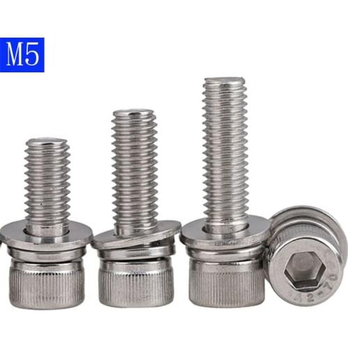 M5 x 0.8 ( 5mm ) 304 Stainless Steel STAINLESS SEM SOCKET HEAD CAP SCREW + FLAT/SPRING WASHER x