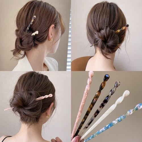 2021 New Resin Hairpin Women Elegant Chopstick shaped Acetate Hairpin Headdress Korean Girl Candy Color Ball Hair Accessory