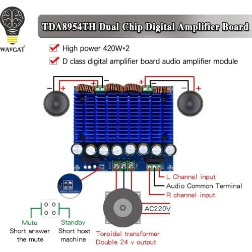Ultra High Power Digital Amplifier Module AC 24V Stereo TDA8954TH Dual Chip 2x420W XH-M252 Digital Power Amplifier Board