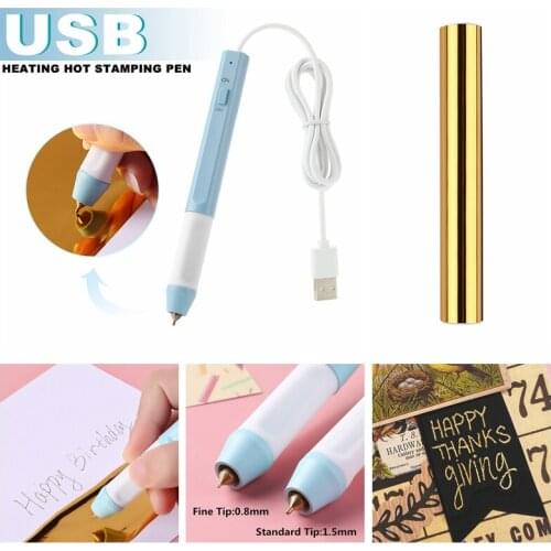 0.8mm/1.5mm Tip USB Heating Hot Stamping Pen & 15cm*3m Gold Heat-activated Foil Used on Paper Leather DIY Making Template 2020
