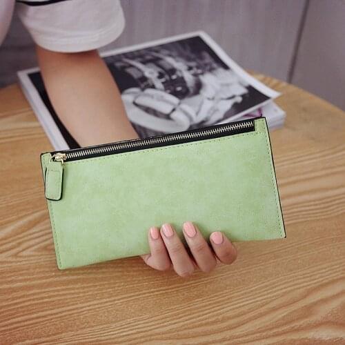 2021 New Fashion Long Zipper Vintage PU Leather Lady Snap Fastener Clutch Small Matte Women Wallet Female Purse