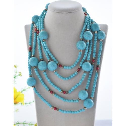 Z10612 50"~100" 20mm Blue Round Turquoise Red Coral Necklace