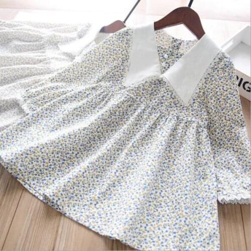 Girls lace collar flower princess dress wholesale baby girl cotton long sleeve dresses