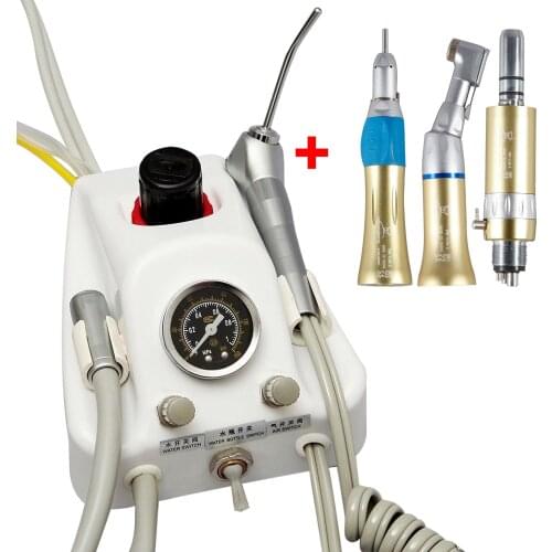 Portable Dental Air Turbine Unit 4-Hole + Gold Low Speed Kit E-Type Connector Handpiece