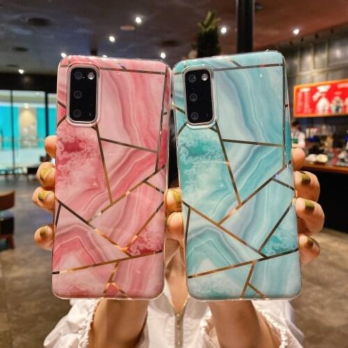 Luxury Plating Geometric Marble Phone Case For Samsung Galaxy S20 S10 S9 S8 Plus Note 20 10 9 8 A10 A20 A50 A70 IMD Soft Cover