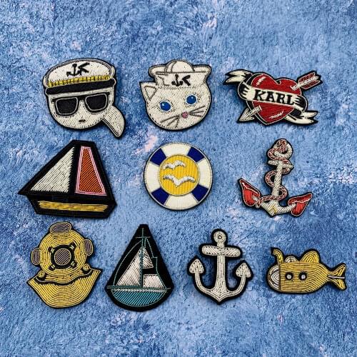 Hand embroidery Fashion seaman captain anchor Badge for DIY bag coat shoes brooch Broche