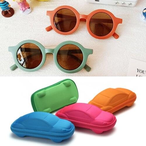With Cartoon Car Case Kids Sunglasses Girls Boys Baby Glasses UV Protection Children Sun glasses Retro Small Round Cute Eyewear