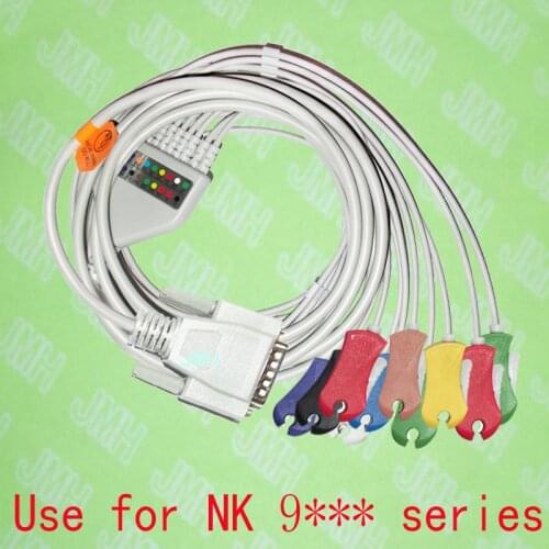 Compatible with 15 pin Nihon Kohden,DongJiang,Cardioline EKG Machine,One-piece 10 lead cable and clip leadwires,IEC or AHA