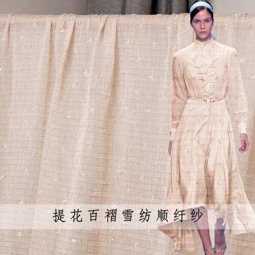 The Cloth Pink Jacquard Weave Stars Hundred Pleats Crinkle Chiffon Garment Materials Dress DIY clothes fabrics Freeshipping