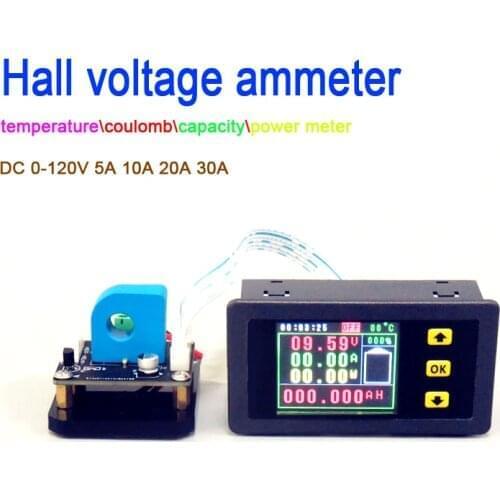 DC Hall Voltmeter ammeter\ voltage Current temperature\ coulomb\ capacity \power meter \ Battery Solar panel Charging Monitor