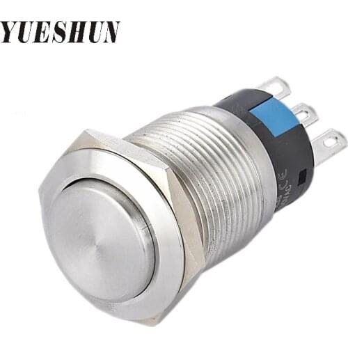 YUESHUN 19mm Switches Metal Push Button 3A/250VAC Power Switch Electric Equipment Button Pin Terminal High Round Pressure Switch