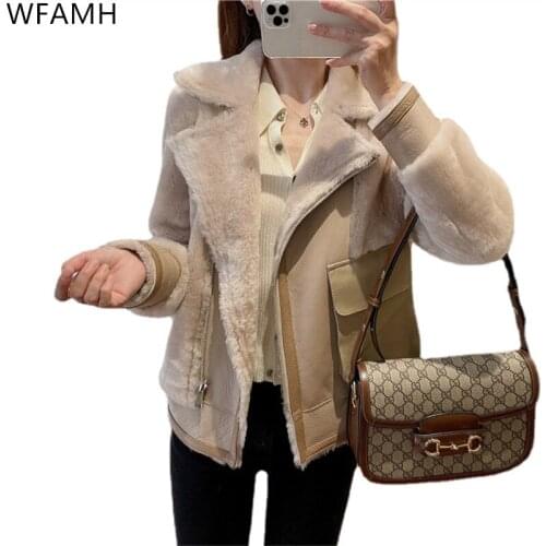 2021 autumn and winter new fashion loose pure sheepskin one short lapel fur jacket women zipper Wide-waisted Solid Office Lady