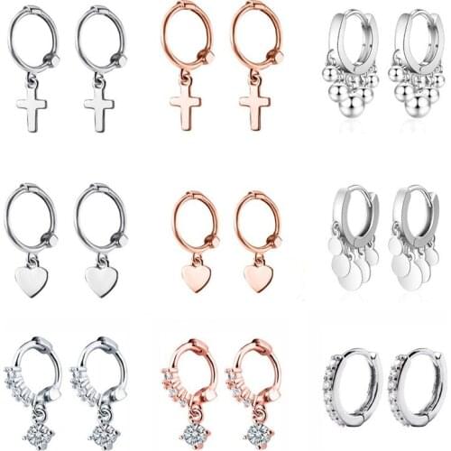 925 Sterling Silver Stud Earrings For Women Star Cross Heart Round Bead Charm Tassel Earring pendientes Prevent allergy