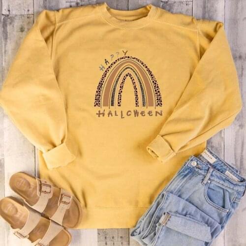 Halloween Rainbow leopard graphic women fashion pure cotton holiday gift party sweatshirt youngs 90s gift funny hipster pullover