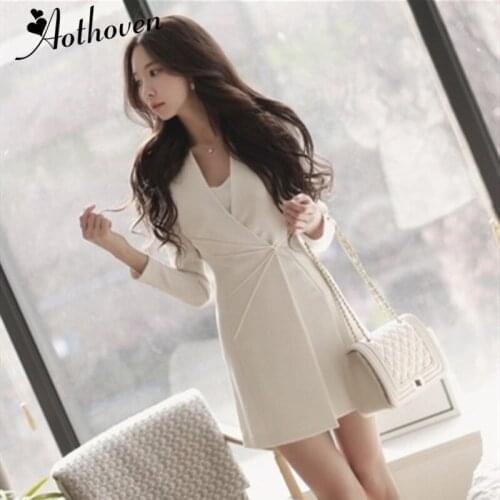 Women OL Formal Business Work A-Line Dress V-Neck Long Sleeve Suit Mini Dresses Slim Fashion Bodycon Party Evening Club Dress