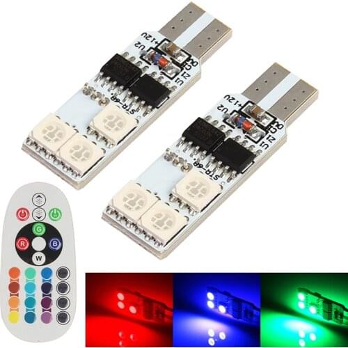 2PCS T10 6SMD RGB Clearance Lights White Red Green Blue Remote Control W5W 194 LED Car Lamps Bulbs