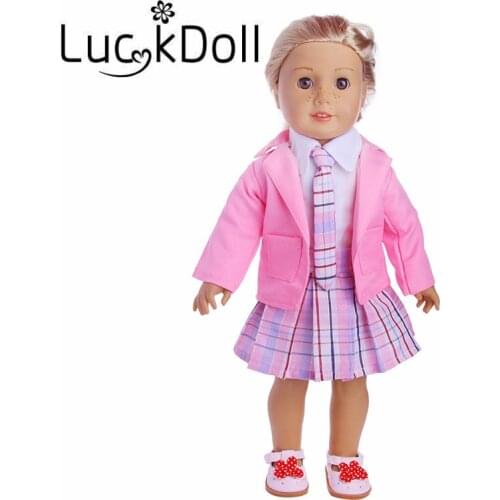 LUCKDOLL 3 Style Campus Style Uniform Fit 18 Inch American 43cm Baby Doll Clothes Accessories,Girls Toys,Generation,Birthday Gif