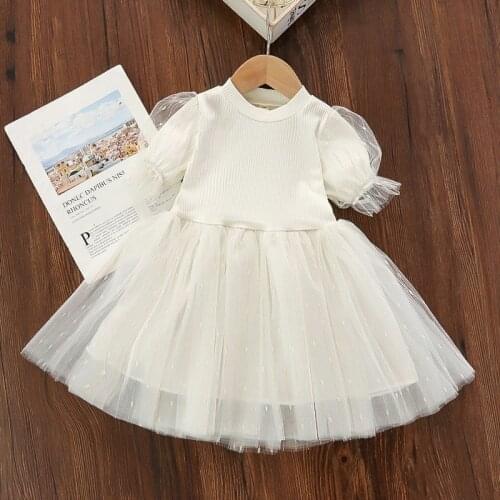 2021 New Arrival Girls Fashion Dress Puff Sleeve Little Princess Dress Kids Clothes Pink White Party Dress 2-7 Years Old Girls