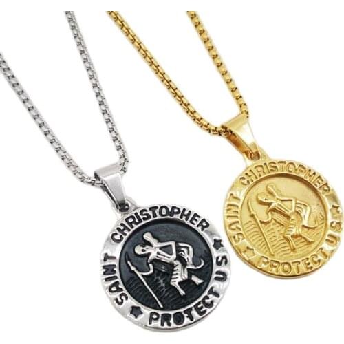 316L Stainless steel Saint Christopher protect us pendant necklace Holy Christian Stain Christopher necklace religious jewelry