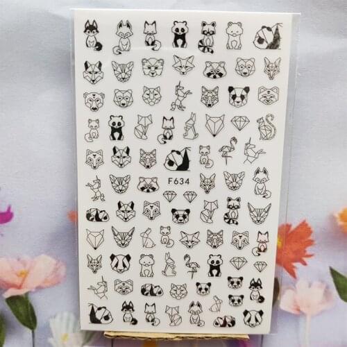 3D Nail Sticker Spring Autumn Cartoons Animal Nail Glue Sticker Flamingo Geometry Line Stickers for Manicure Nail Art Decoration