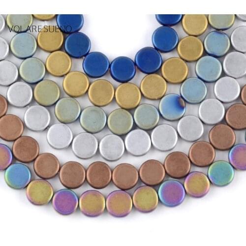 6-10mm Natural Stone 6 Color Dull polished Hematite Stone Flat Round Beads For Jewelry Making Spacer Loose Beads Diy Bracelet15"