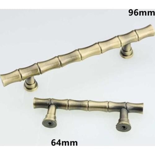 64mm 96mm vintage Bamboo furniture handles bronze kitchen cabinet dresser door handles 2.5" antique brass drawer pull knob 3.75"