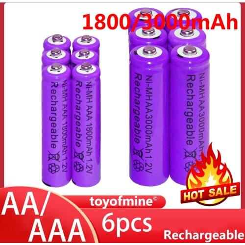 6x AA 3000mAh+6x AAA 1800mAh 1.2V NI-MH Rechargeable Battery 2A 3A Purple Cell