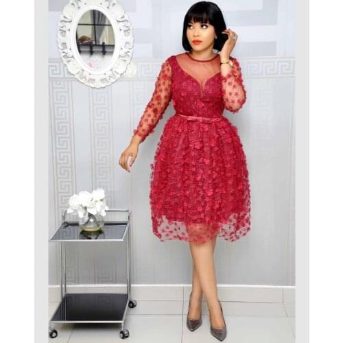African Dress For Women Fashion Mesh Patchwork Embroidery Night Party Club Dress Long Sleeve Office Ladies Casual Work Wear
