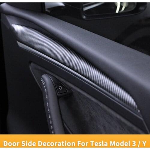 2pcs Auto Accessories Interior Modification For Tesla Model 3 Model Y 2021 Car Door Inner Carbon Fiber Decoration Trim Model3