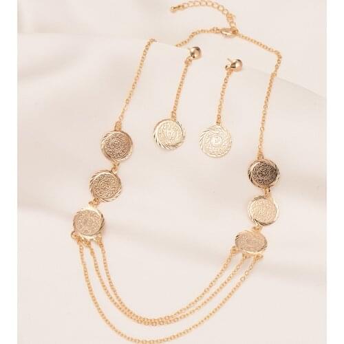 Bangrui 2021 Exquisite Rose Gold Color Coins Necklace Drop Earrings Fashion Jewelry Sets African Jewelry Gifts